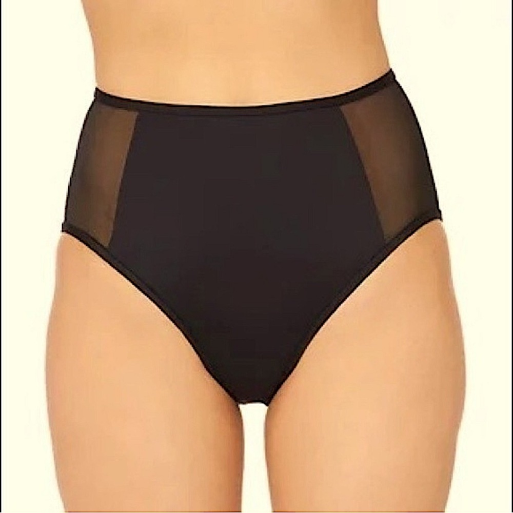 NWT Kenneth Cole $74 Sheer Side High Waist Bikini Bottoms Solid Black Classy L